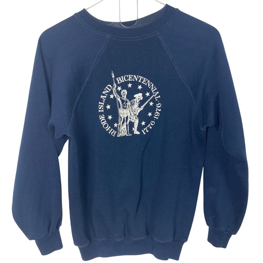 VTG 70s Rhode Island Bicentennial Sweatshirt XL Youth Womens S Blue Springfoot